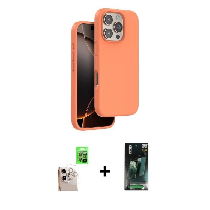 MARSİLYAN™- iPhone 16 Pro Max Kılıf Kıvılcım Çizgi Serisi - Siyah 360 Mat Full Body Arka Koruyucu + Raze Metal Kamera Lens - NLGY