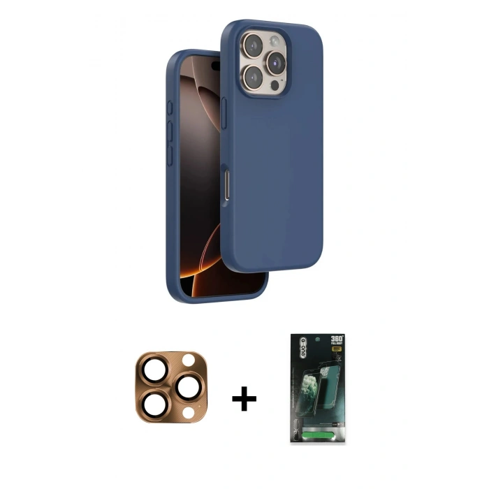 MARSİLYAN™- iPhone 16 Pro Max Kılıf Kıvılcım Çizgi Serisi - Siyah 360 Mat Full Body Arka Koruyucu + Pers Alüminyum Kamera Lens - CLTM