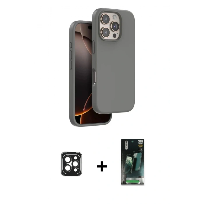 MARSİLYAN™- iPhone 16 Pro Max Kılıf Kıvılcım Çizgi Serisi - Siyah 360 Mat Full Body Arka Koruyucu + PVD Metal Kamera Lens - SH