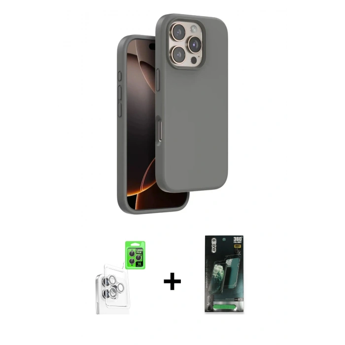 MARSİLYAN™- iPhone 16 Pro Max Kılıf Kıvılcım Çizgi Serisi - Siyah 360 Mat Full Body Arka Koruyucu + Raze Metal Kamera Lens - BZ