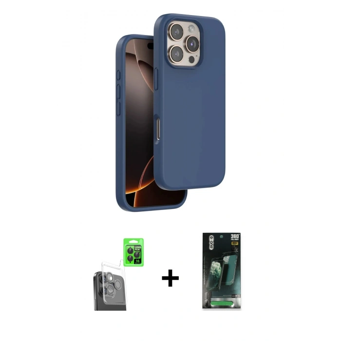 MARSİLYAN™- iPhone 16 Pro Max Kılıf Kıvılcım Çizgi Serisi - Siyah 360 Mat Full Body Arka Koruyucu + Raze Metal Kamera Lens - SH