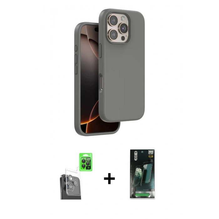 MARSİLYAN™- iPhone 16 Pro Max Kılıf Kıvılcım Çizgi Serisi - Siyah 360 Mat Full Body Arka Koruyucu + Raze Metal Kamera Lens - SH