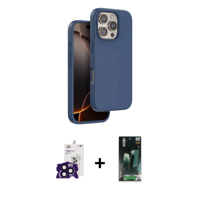 MARSİLYAN™- iPhone 16 Pro Max Kılıf Kıvılcım Çizgi Serisi - Siyah 360 Mat Full Body Arka Koruyucu + Bilvis Titan Kamera Lens - SH
