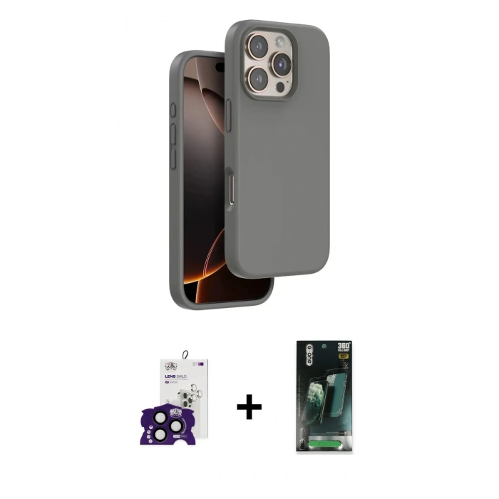 MARSİLYAN™- iPhone 16 Pro Max Kılıf Kıvılcım Çizgi Serisi - Siyah 360 Mat Full Body Arka Koruyucu + Bilvis Titan Kamera Lens - SH