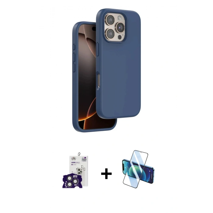 MARSİLYAN™- iPhone 16 Pro Max Kılıf Kıvılcım Çizgi Serisi - Siyah 3D Antistatik Cam Ekran Koruyucu + Bilvis Titan Kamera Lens - TMGI