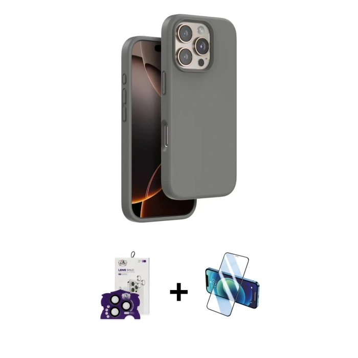 MARSİLYAN™- iPhone 16 Pro Max Kılıf Kıvılcım Çizgi Serisi - Siyah 3D Antistatik Cam Ekran Koruyucu + Bilvis Titan Kamera Lens - SH