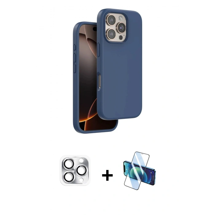 MARSİLYAN™- iPhone 16 Pro Max Kılıf Kıvılcım Çizgi Serisi - Siyah 3D Antistatik Cam Ekran Koruyucu + Pers Alüminyum Kamera Lens - GS