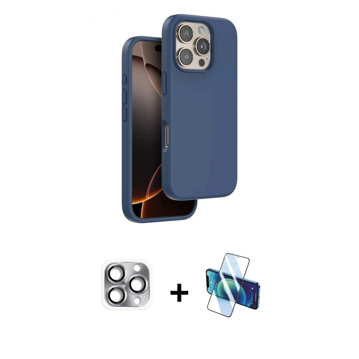 MARSİLYAN™- iPhone 16 Pro Max Kılıf Kıvılcım Çizgi Serisi - Siyah 3D Antistatik Cam Ekran Koruyucu + Pers Alüminyum Kamera Lens - GI
