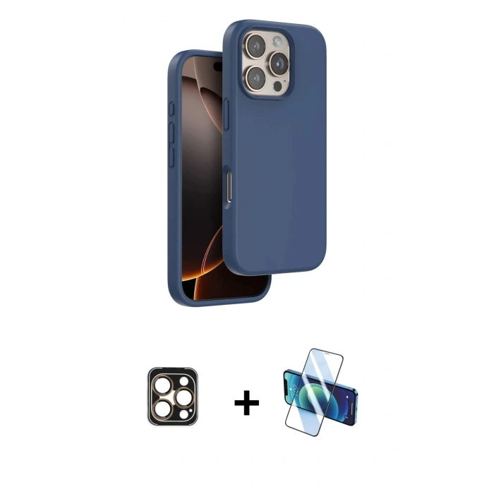 MARSİLYAN™- iPhone 16 Pro Max Kılıf Kıvılcım Çizgi Serisi - Siyah 3D Antistatik Cam Ekran Koruyucu + PVD Metal Kamera Lens - GD