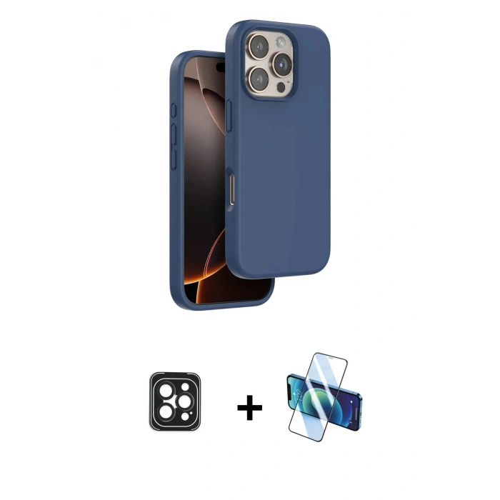 MARSİLYAN™- iPhone 16 Pro Max Kılıf Kıvılcım Çizgi Serisi - Siyah 3D Antistatik Cam Ekran Koruyucu + PVD Metal Kamera Lens - SH