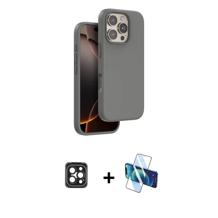 MARSİLYAN™- iPhone 16 Pro Max Kılıf Kıvılcım Çizgi Serisi - Siyah 3D Antistatik Cam Ekran Koruyucu + PVD Metal Kamera Lens - SH