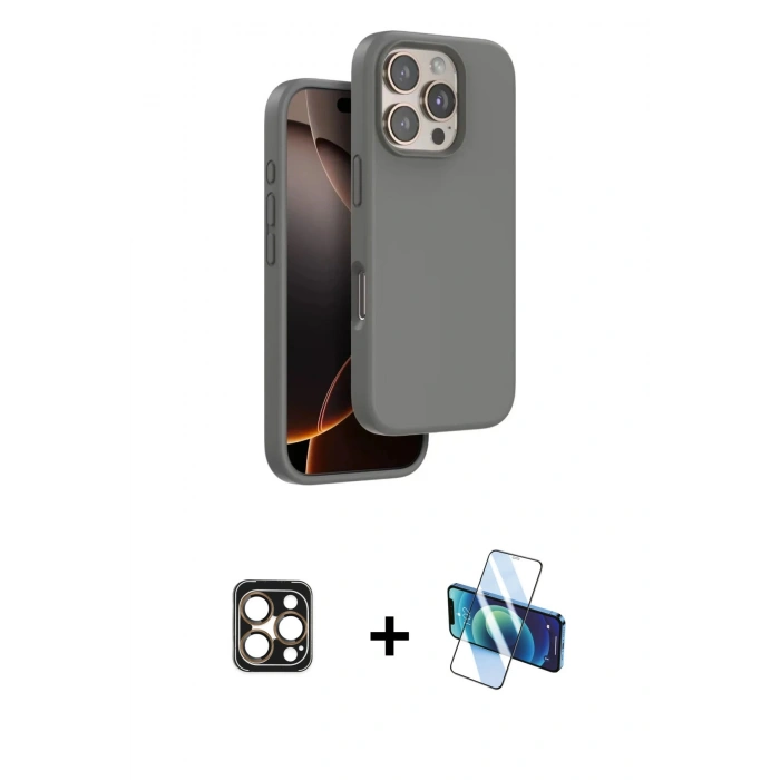 MARSİLYAN™- iPhone 16 Pro Max Kılıf Kıvılcım Çizgi Serisi - Siyah 3D Antistatik Cam Ekran Koruyucu + PVD Metal Kamera Lens - GD