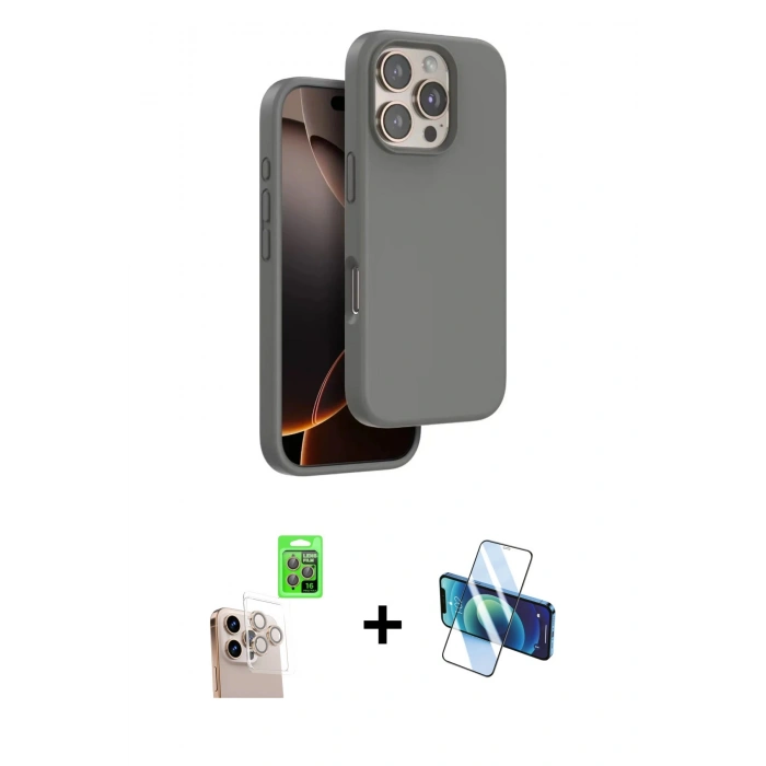 MARSİLYAN™- iPhone 16 Pro Max Kılıf Kıvılcım Çizgi Serisi - Siyah 3D Antistatik Cam Ekran Koruyucu + Raze Metal Kamera Lens - NLGY