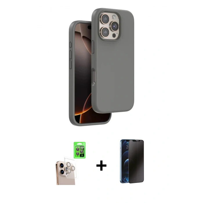 MARSİLYAN™- iPhone 16 Pro Max Kılıf Kıvılcım Çizgi Serisi - Siyah 3D Antistatik Hayalet Cam Ekran Koruyucu + Raze Metal Kamera Lens - NLGY