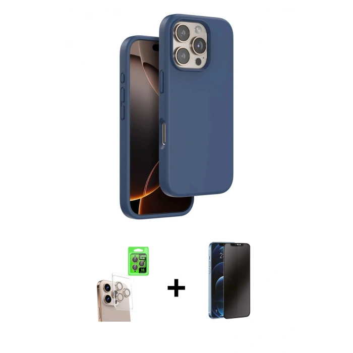MARSİLYAN™- iPhone 16 Pro Max Kılıf Kıvılcım Çizgi Serisi - Siyah 3D Antistatik Hayalet Cam Ekran Koruyucu + Raze Metal Kamera Lens - NLGY