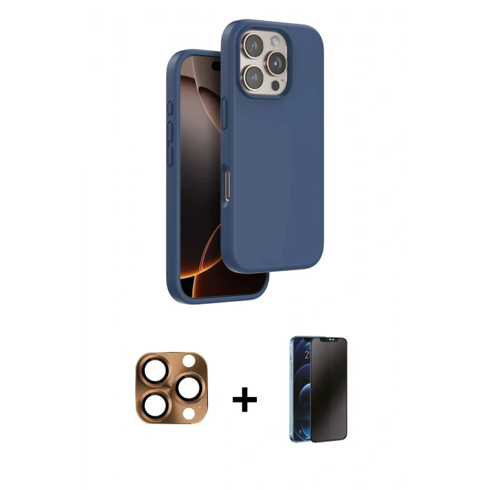 MARSİLYAN™- iPhone 16 Pro Max Kılıf Kıvılcım Çizgi Serisi - Siyah 3D Antistatik Hayalet Cam Ekran Koruyucu + Pers Alüminyum Kamera Lens - CLTM