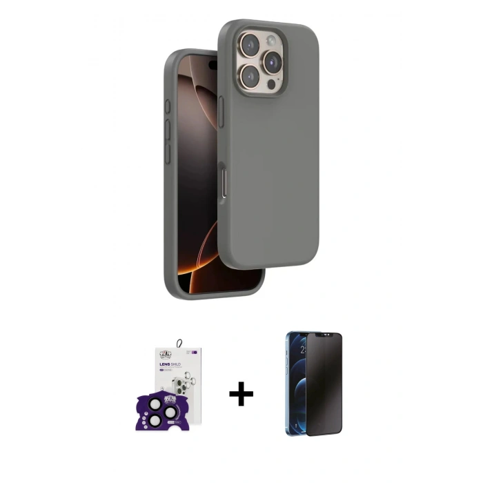 MARSİLYAN™- iPhone 16 Pro Max Kılıf Kıvılcım Çizgi Serisi - Siyah 3D Antistatik Hayalet Cam Ekran Koruyucu + Bilvis Titan Kamera Lens - SH
