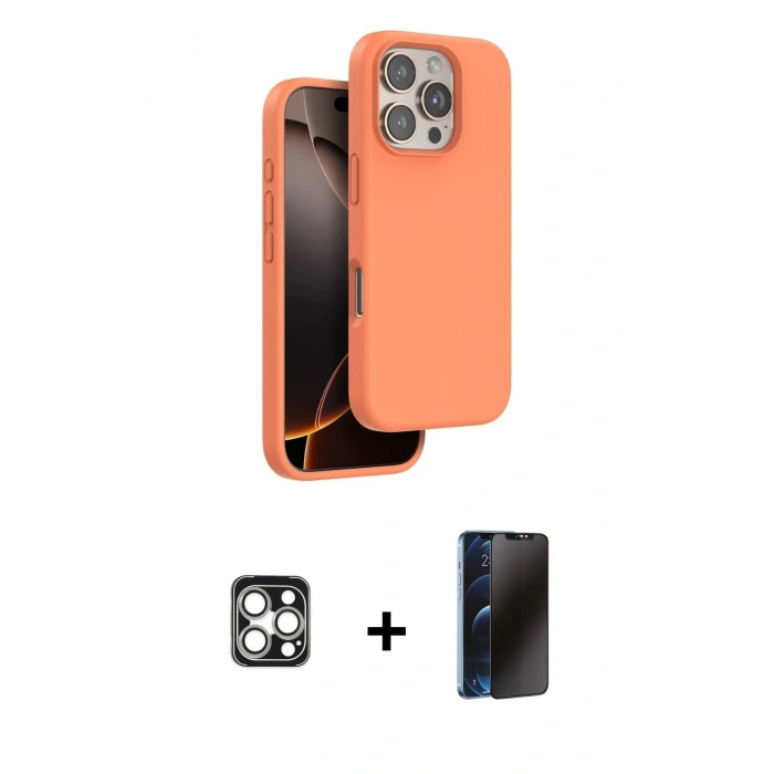 MARSİLYAN™- iPhone 16 Pro Max Kılıf Kıvılcım Çizgi Serisi - Siyah 3D Antistatik Hayalet Cam Ekran Koruyucu + PVD Metal Kamera Lens - GS
