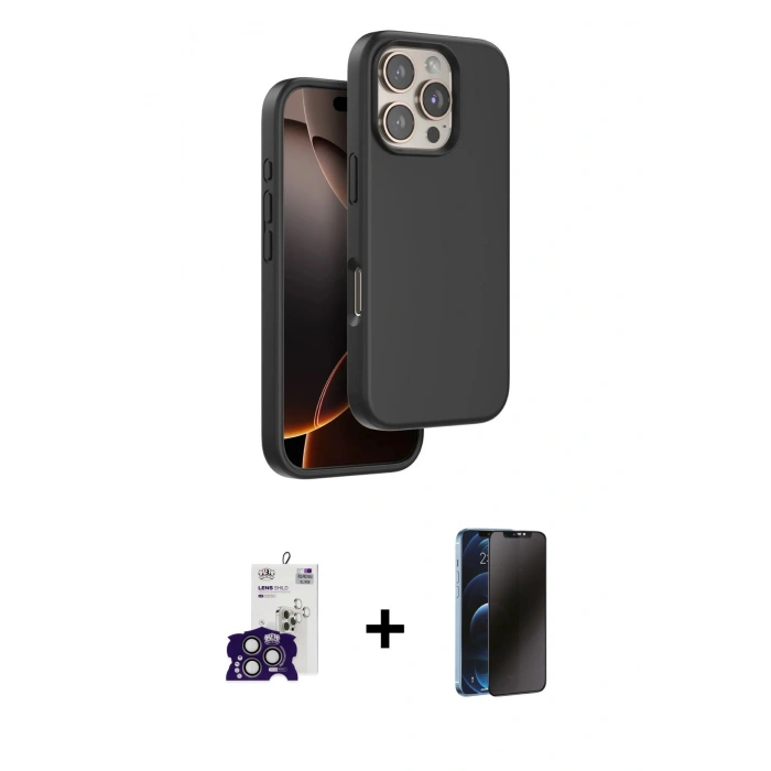 MARSİLYAN™- iPhone 16 Pro Max Kılıf Kıvılcım Çizgi Serisi - Siyah 3D Antistatik Hayalet Cam Ekran Koruyucu + Bilvis Titan Kamera Lens - TMGI