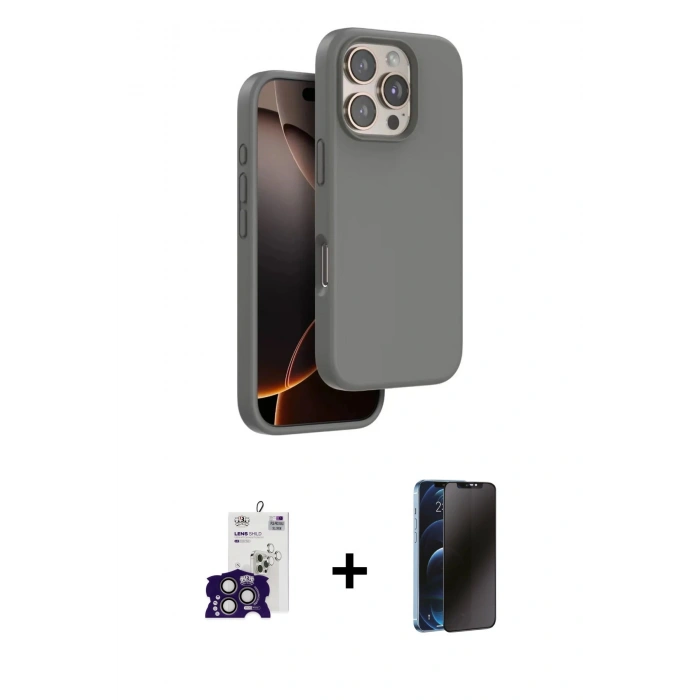 MARSİLYAN™- iPhone 16 Pro Max Kılıf Kıvılcım Çizgi Serisi - Siyah 3D Antistatik Hayalet Cam Ekran Koruyucu + Bilvis Titan Kamera Lens - TMGI