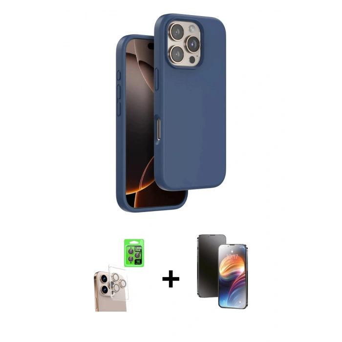 MARSİLYAN™- iPhone 16 Pro Max Kılıf Kıvılcım Çizgi Serisi - Siyah 3D Antistatik Mat Seramik Nano Ekran Koruyucu + Raze Metal Kamera Lens - NLGY