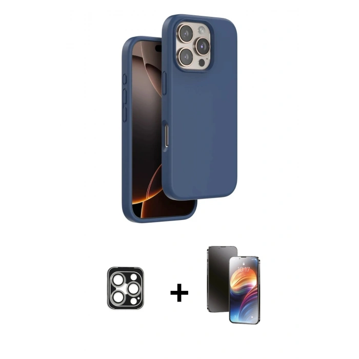 MARSİLYAN™- iPhone 16 Pro Max Kılıf Kıvılcım Çizgi Serisi - Siyah 3D Antistatik Mat Seramik Nano Ekran Koruyucu + PVD Metal Kamera Lens - GS