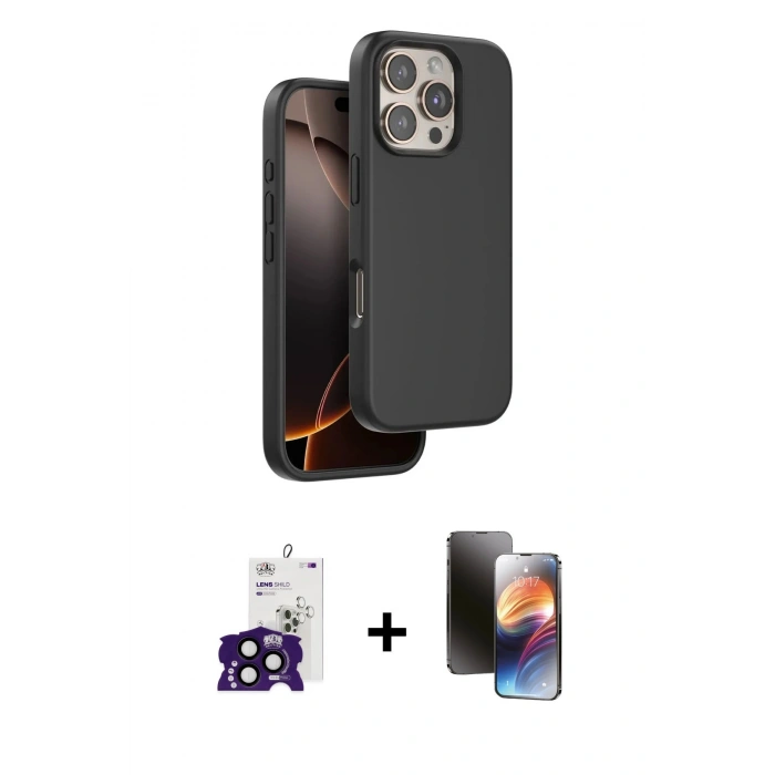 MARSİLYAN™- iPhone 16 Pro Max Kılıf Kıvılcım Çizgi Serisi - Siyah 3D Antistatik Mat Seramik Nano Ekran Koruyucu + Bilvis Titan Kamera Lens - SH