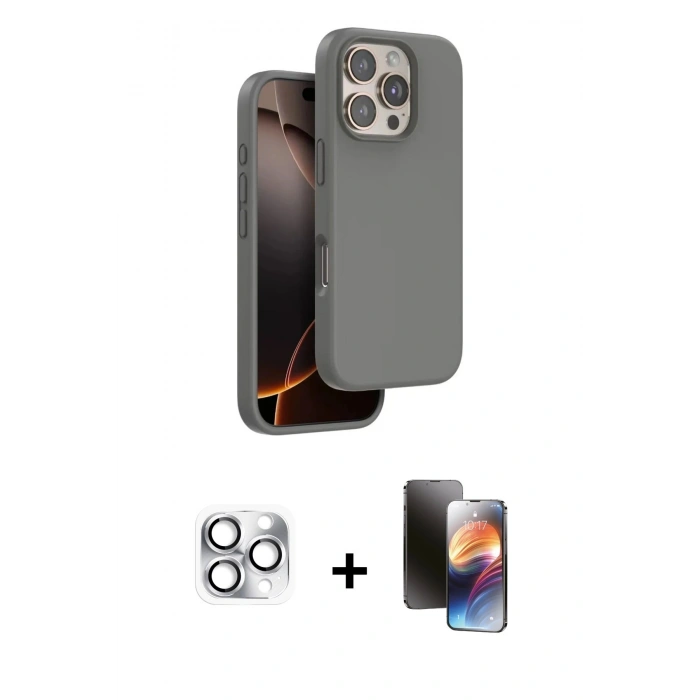 MARSİLYAN™- iPhone 16 Pro Max Kılıf Kıvılcım Çizgi Serisi - Siyah 3D Antistatik Mat Seramik Nano Ekran Koruyucu + Pers Alüminyum Kamera Lens - GS