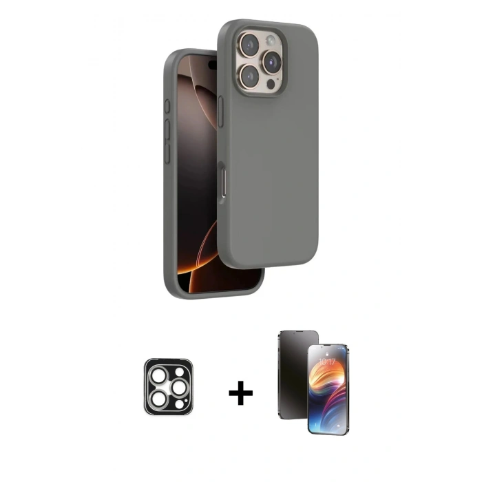MARSİLYAN™- iPhone 16 Pro Max Kılıf Kıvılcım Çizgi Serisi - Siyah 3D Antistatik Mat Seramik Nano Ekran Koruyucu + PVD Metal Kamera Lens - GS