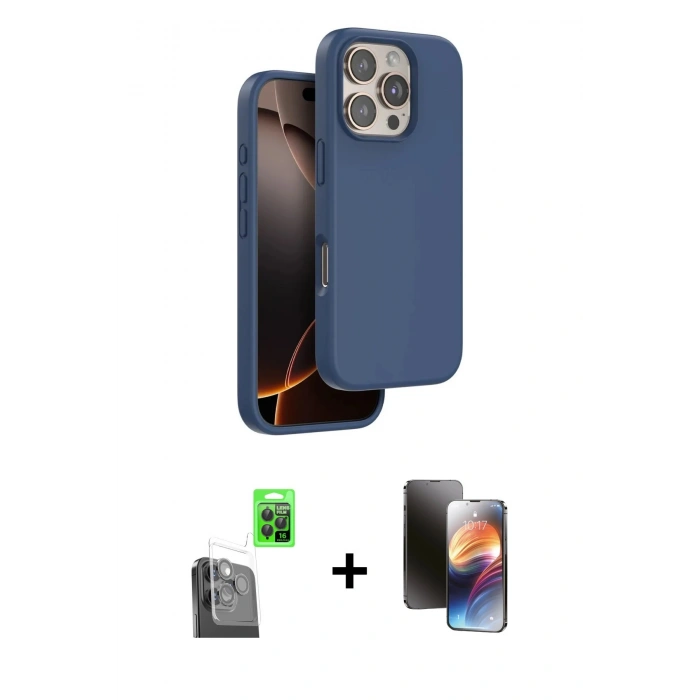 MARSİLYAN™- iPhone 16 Pro Max Kılıf Kıvılcım Çizgi Serisi - Siyah 3D Antistatik Mat Seramik Nano Ekran Koruyucu + Raze Metal Kamera Lens - SH