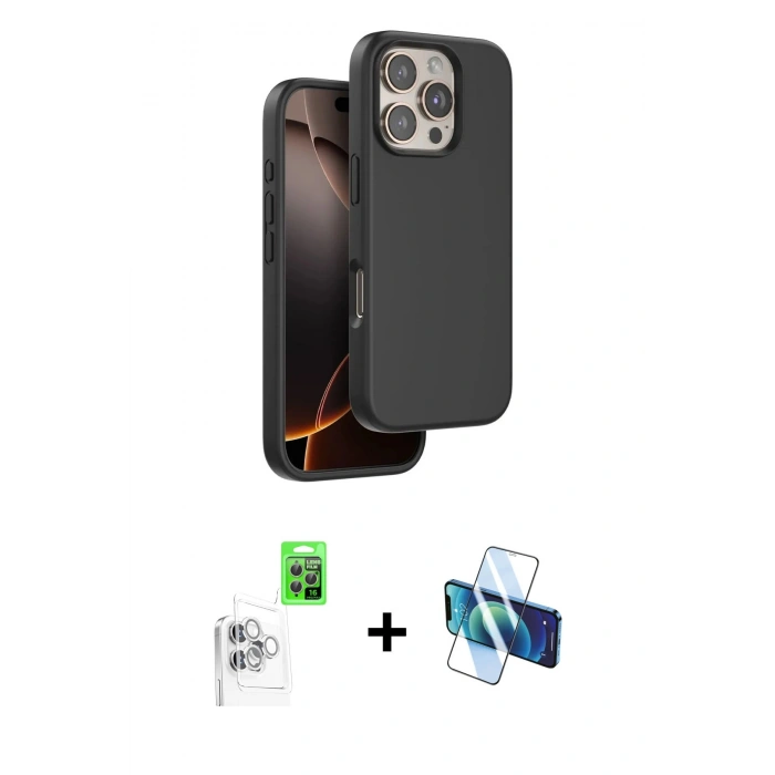 MARSİLYAN™- iPhone 16 Pro Max Kılıf Kıvılcım Çizgi Serisi - Siyah 3D Antistatik Seramik Nano Ekran Koruyucu + Raze Metal Kamera Lens - BZ