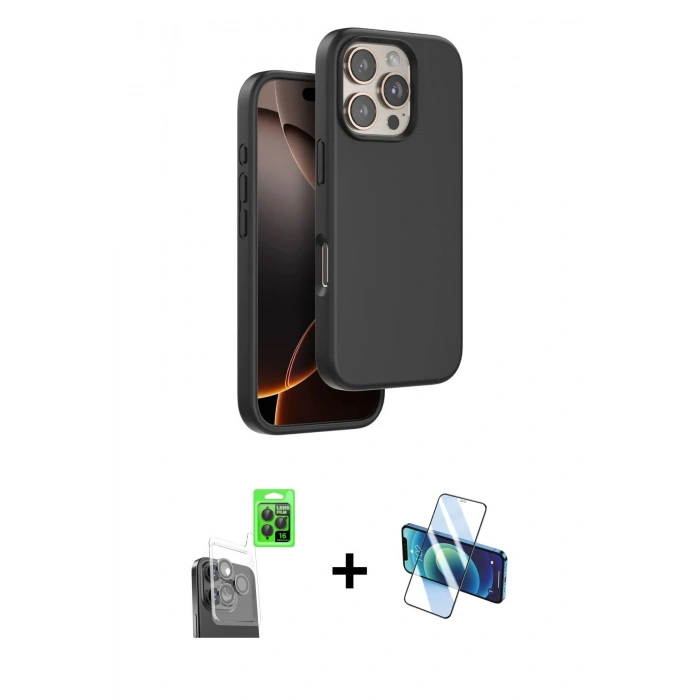 MARSİLYAN™- iPhone 16 Pro Max Kılıf Kıvılcım Çizgi Serisi - Siyah 3D Antistatik Seramik Nano Ekran Koruyucu + Raze Metal Kamera Lens - SH