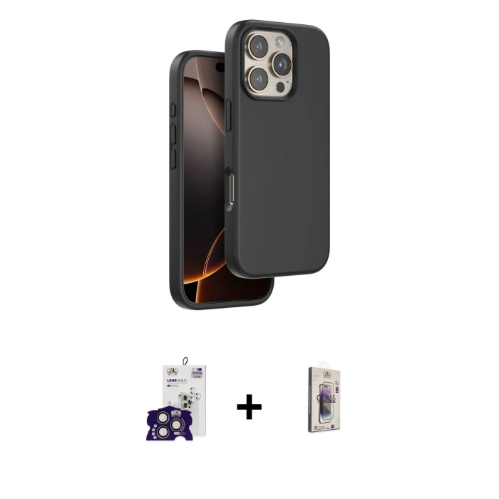 MARSİLYAN™- iPhone 16 Pro Max Kılıf Kıvılcım Çizgi Serisi - Siyah Bilvis 3D Cam Ekran Koruyucu + Bilvis Titan Kamera Lens - TMGI