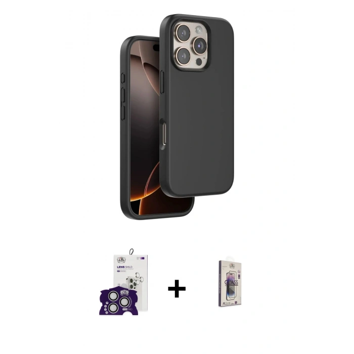 MARSİLYAN™- iPhone 16 Pro Max Kılıf Kıvılcım Çizgi Serisi - Siyah Bilvis 3D Cam Ekran Koruyucu + Bilvis Titan Kamera Lens - GS