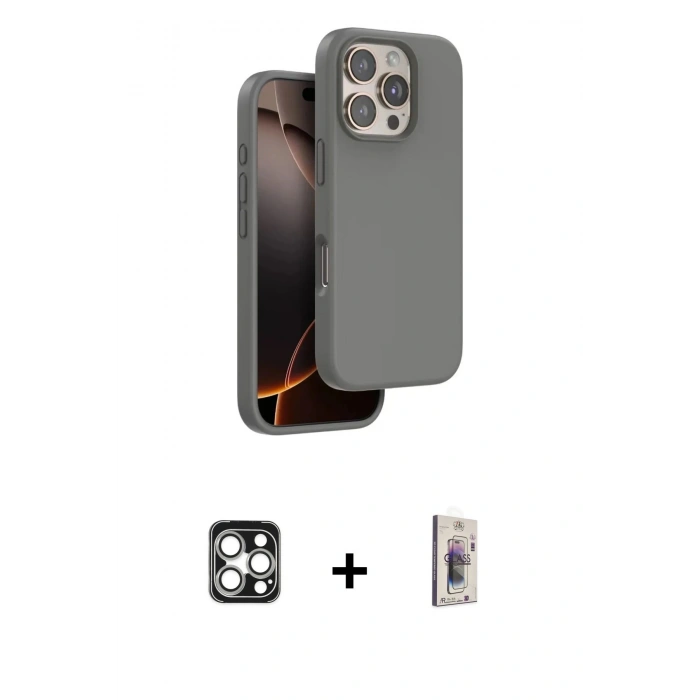 MARSİLYAN™- iPhone 16 Pro Max Kılıf Kıvılcım Çizgi Serisi - Siyah Bilvis 3D Cam Ekran Koruyucu + PVD Metal Kamera Lens - GS
