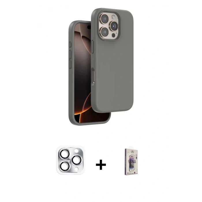 MARSİLYAN™- iPhone 16 Pro Max Kılıf Kıvılcım Çizgi Serisi - Siyah Bilvis 3D Cam Ekran Koruyucu + Pers Alüminyum Kamera Lens - GS