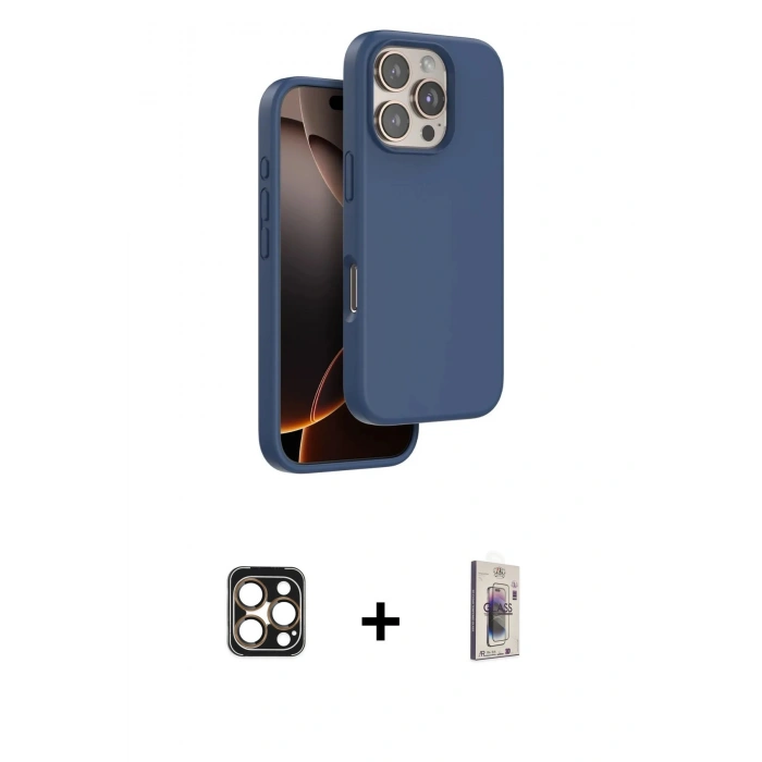 MARSİLYAN™- iPhone 16 Pro Max Kılıf Kıvılcım Çizgi Serisi - Siyah Bilvis 3D Cam Ekran Koruyucu + PVD Metal Kamera Lens - GD