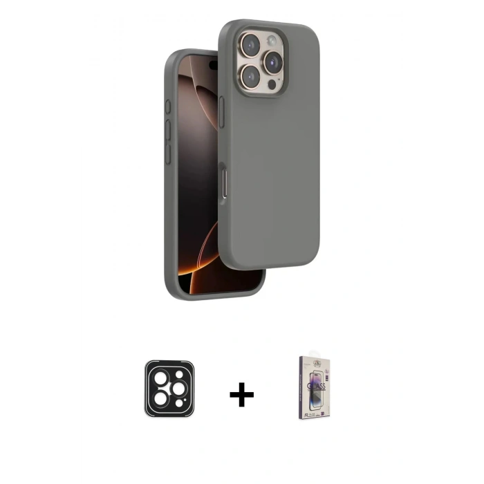 MARSİLYAN™- iPhone 16 Pro Max Kılıf Kıvılcım Çizgi Serisi - Siyah Bilvis 3D Cam Ekran Koruyucu + PVD Metal Kamera Lens - SH