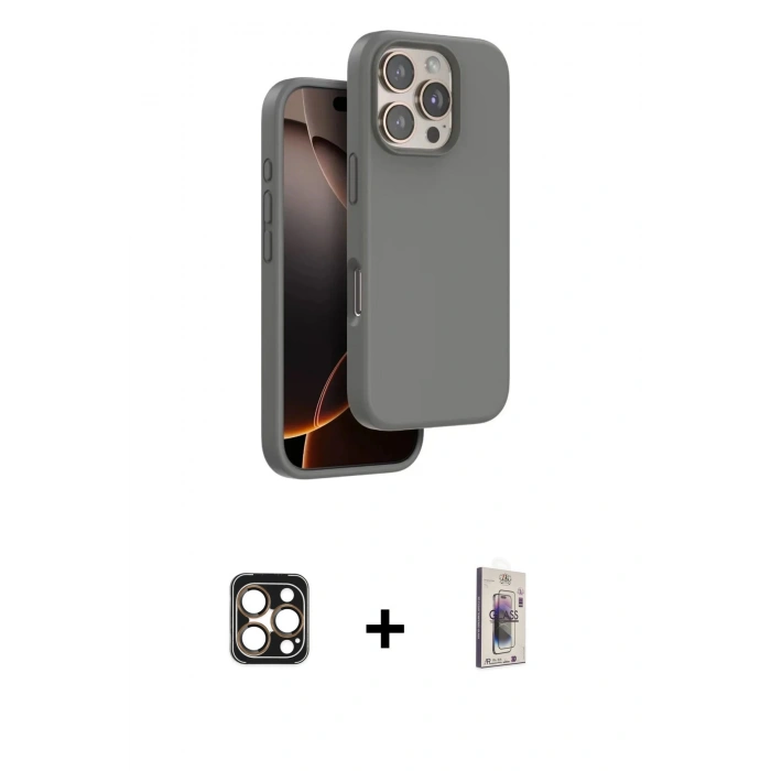 MARSİLYAN™- iPhone 16 Pro Max Kılıf Kıvılcım Çizgi Serisi - Siyah Bilvis 3D Cam Ekran Koruyucu + PVD Metal Kamera Lens - GD