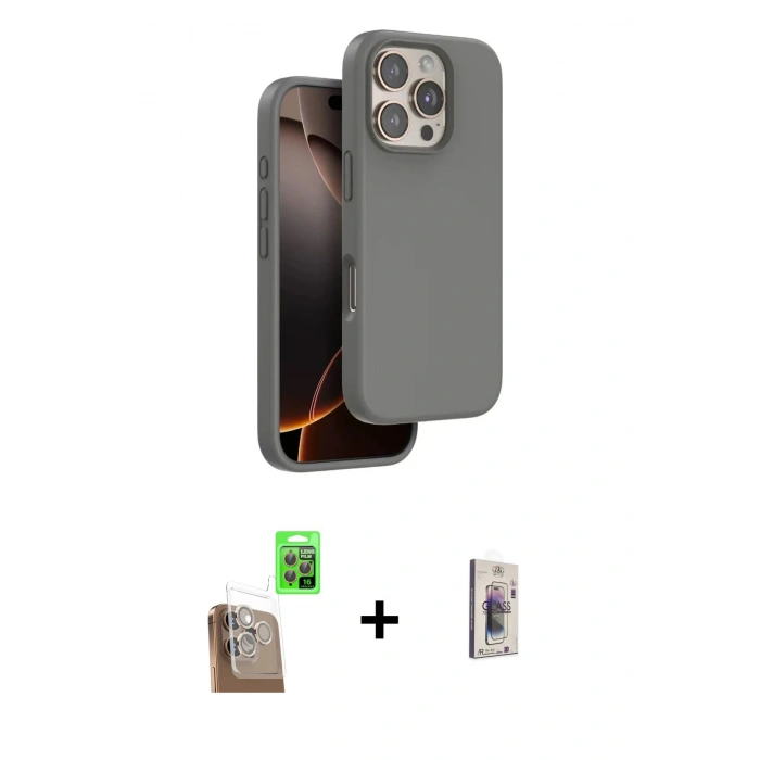MARSİLYAN™- iPhone 16 Pro Max Kılıf Kıvılcım Çizgi Serisi - Siyah Bilvis 3D Cam Ekran Koruyucu + Raze Metal Kamera Lens - CLTM