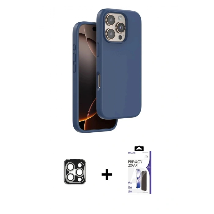 MARSİLYAN™- iPhone 16 Pro Max Kılıf Kıvılcım Çizgi Serisi - Siyah Bilvis 3X AR Hayalet Cam Ekran Koruyucu + PVD Metal Kamera Lens - GS