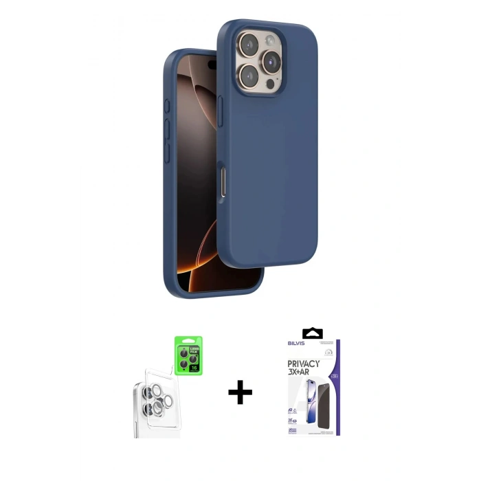 MARSİLYAN™- iPhone 16 Pro Max Kılıf Kıvılcım Çizgi Serisi - Siyah Bilvis 3X AR Hayalet Cam Ekran Koruyucu + Raze Metal Kamera Lens - BZ