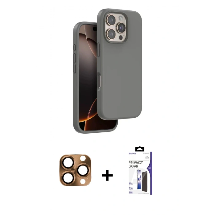 MARSİLYAN™- iPhone 16 Pro Max Kılıf Kıvılcım Çizgi Serisi - Siyah Bilvis 3X AR Hayalet Cam Ekran Koruyucu + Pers Alüminyum Kamera Lens - CLTM