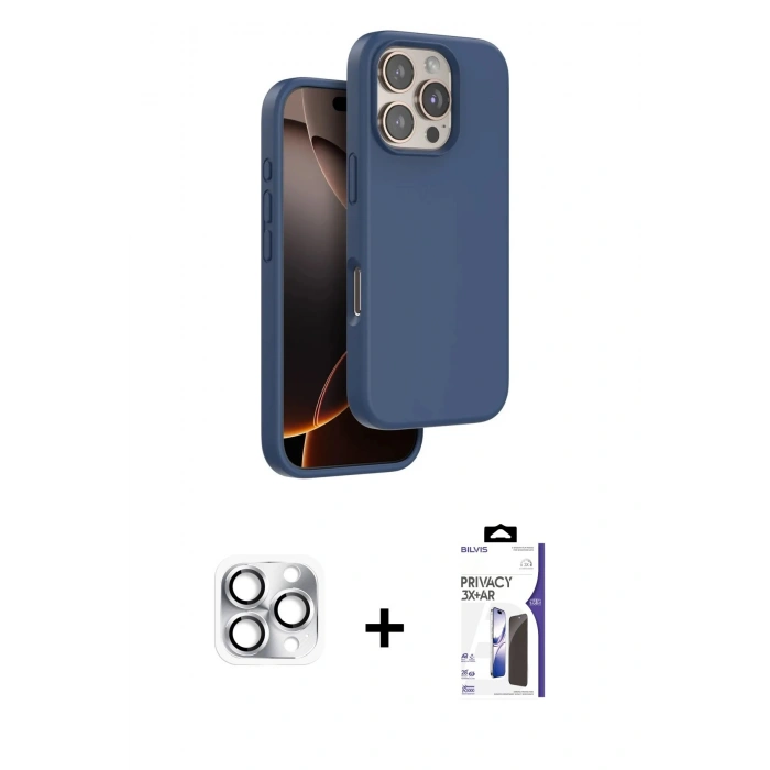 MARSİLYAN™- iPhone 16 Pro Max Kılıf Kıvılcım Çizgi Serisi - Siyah Bilvis 3X AR Hayalet Cam Ekran Koruyucu + Pers Alüminyum Kamera Lens - GS