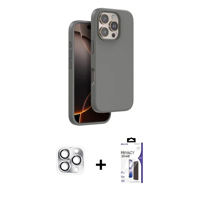 MARSİLYAN™- iPhone 16 Pro Max Kılıf Kıvılcım Çizgi Serisi - Siyah Bilvis 3X AR Hayalet Cam Ekran Koruyucu + Pers Alüminyum Kamera Lens - GS