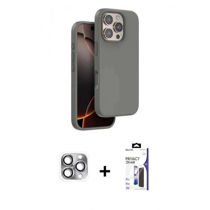 MARSİLYAN™- iPhone 16 Pro Max Kılıf Kıvılcım Çizgi Serisi - Siyah Bilvis 3X AR Hayalet Cam Ekran Koruyucu + Pers Alüminyum Kamera Lens - GI