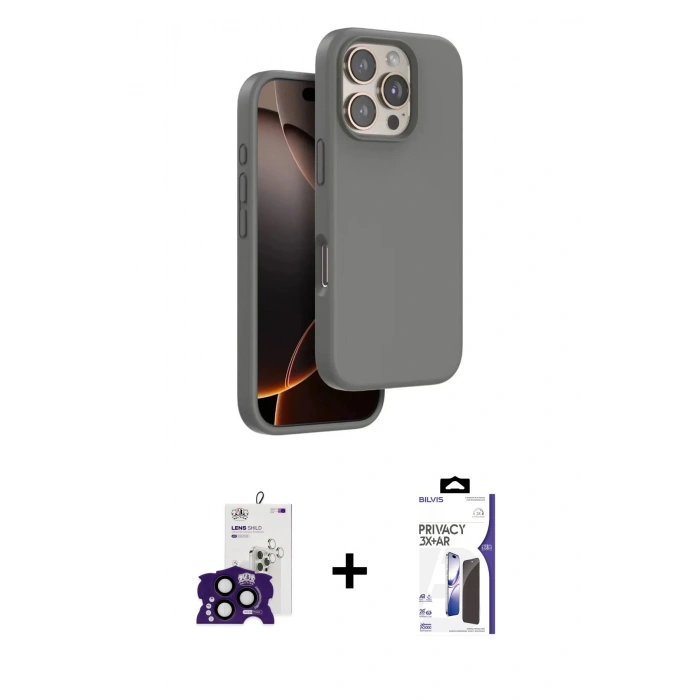 MARSİLYAN™- iPhone 16 Pro Max Kılıf Kıvılcım Çizgi Serisi - Siyah Bilvis 3X AR Hayalet Cam Ekran Koruyucu + Bilvis Titan Kamera Lens - SH