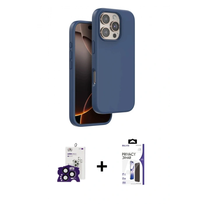 MARSİLYAN™- iPhone 16 Pro Max Kılıf Kıvılcım Çizgi Serisi - Siyah Bilvis 3X AR Hayalet Cam Ekran Koruyucu + Bilvis Titan Kamera Lens - SH