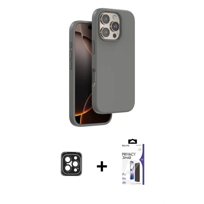 MARSİLYAN™- iPhone 16 Pro Max Kılıf Kıvılcım Çizgi Serisi - Siyah Bilvis 3X AR Hayalet Cam Ekran Koruyucu + PVD Metal Kamera Lens - SH