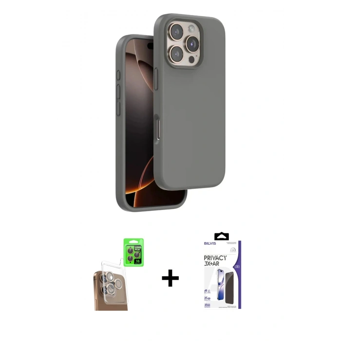 MARSİLYAN™- iPhone 16 Pro Max Kılıf Kıvılcım Çizgi Serisi - Siyah Bilvis 3X AR Hayalet Cam Ekran Koruyucu + Raze Metal Kamera Lens - CLTM